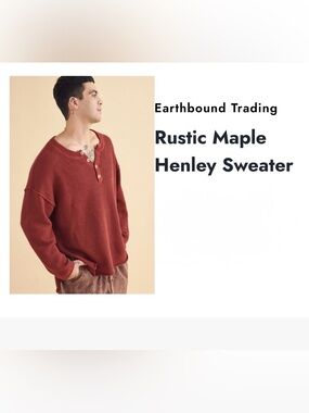 NWT Rustic Maple Henley Sweater Top Cotton Earthbound Trading Co Texture Medium